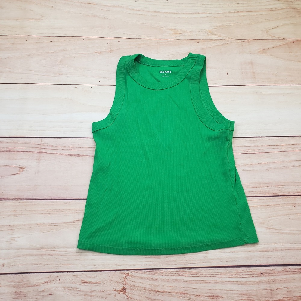 Old Navy Shirt Girls Large Green Ribbed High Neck Tank‎ Top Sleeveless Juniors